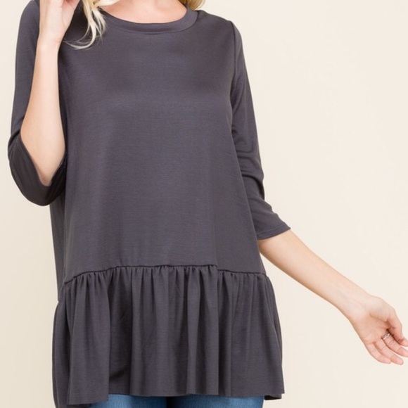 Ash Grey Drop waist Pleated 3/4 Sleeve Top - Picture 2 of 4